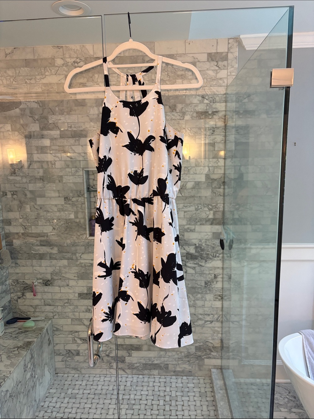cooper & ella Black and White Floral Mini Halter Dress